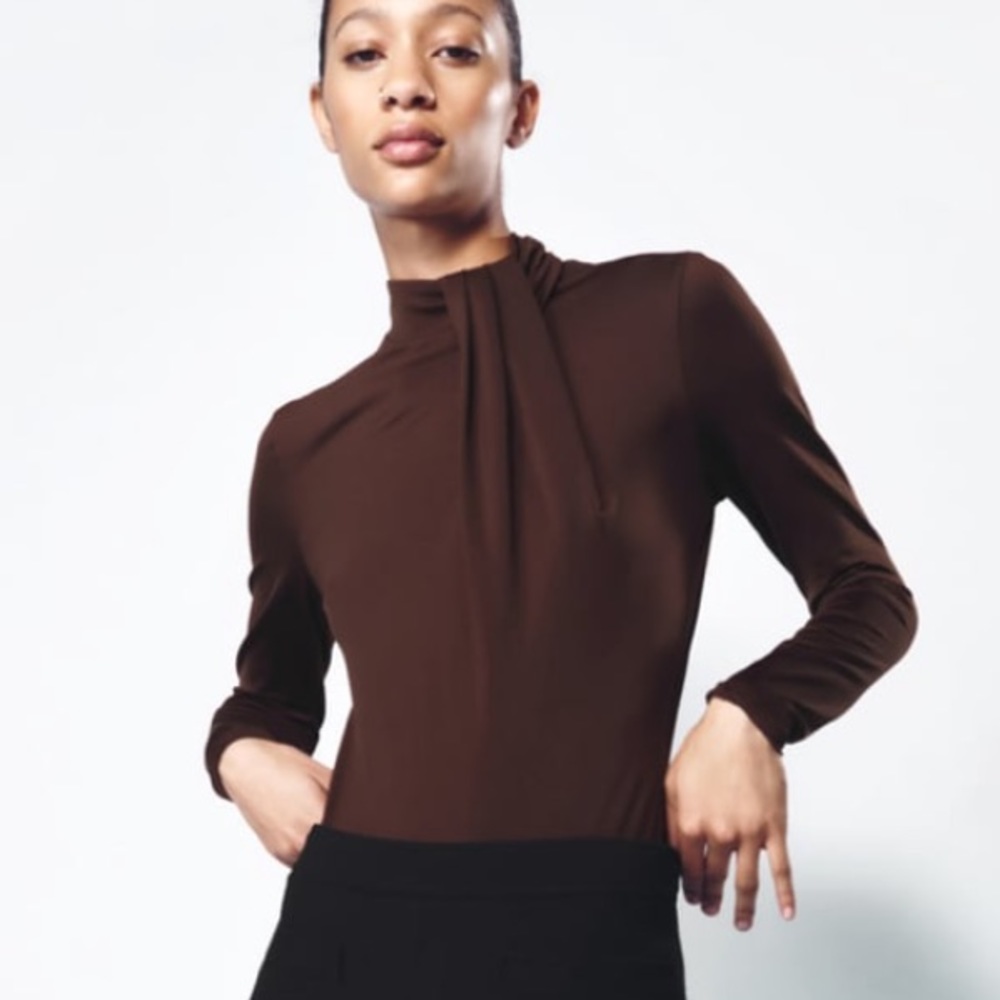 Brown Pleated Bodysuit Zara